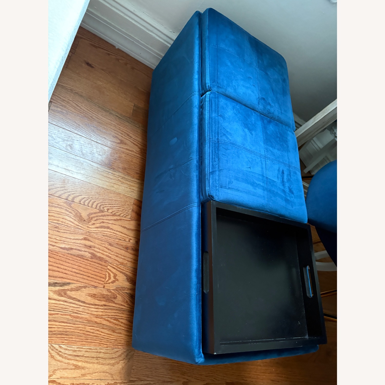 Navy Blue Velvet Bench Storage - image-1