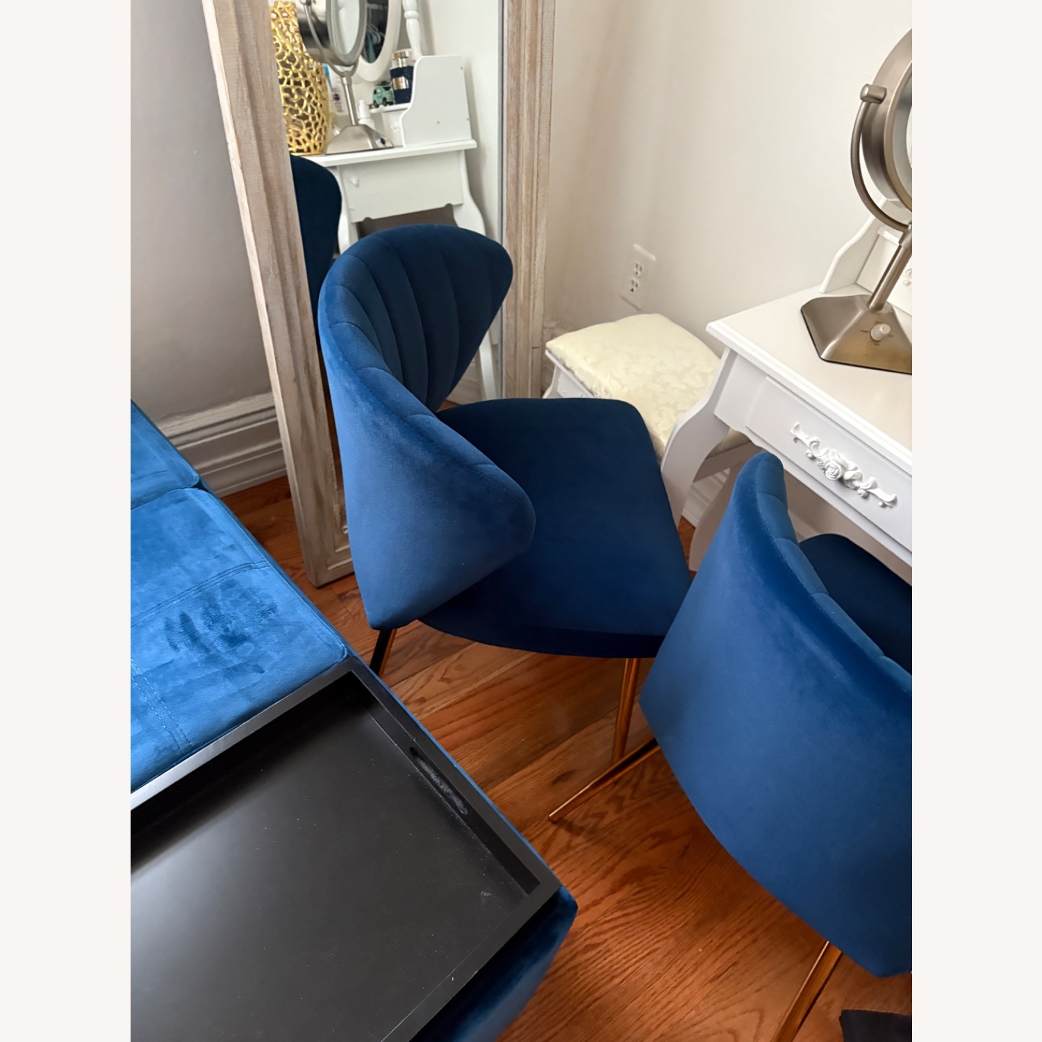 Navy Blue Velvet Bench Storage - image-3