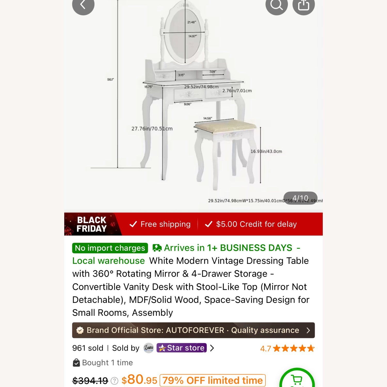 Temu White Vanity for Bedroom  - image-2