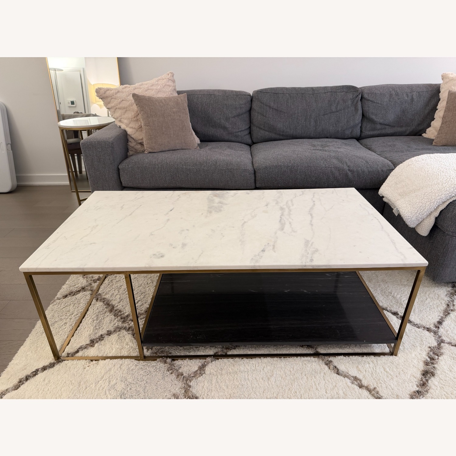 CB2 2 Tone Grey and White Marble Coffee Table - image-3