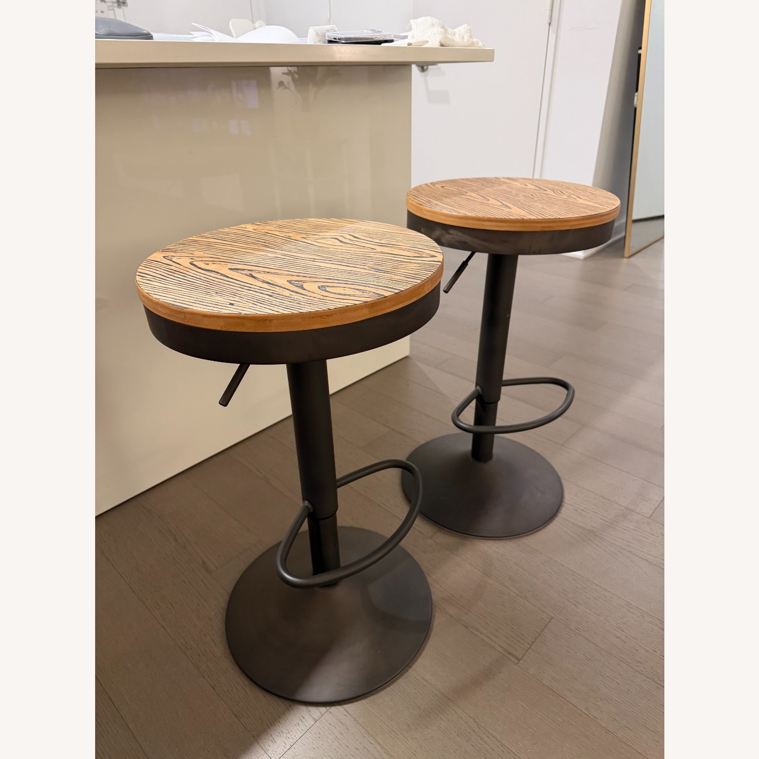 2x Wayfair Swivel Wood Adjustable Bar Stools - image-3