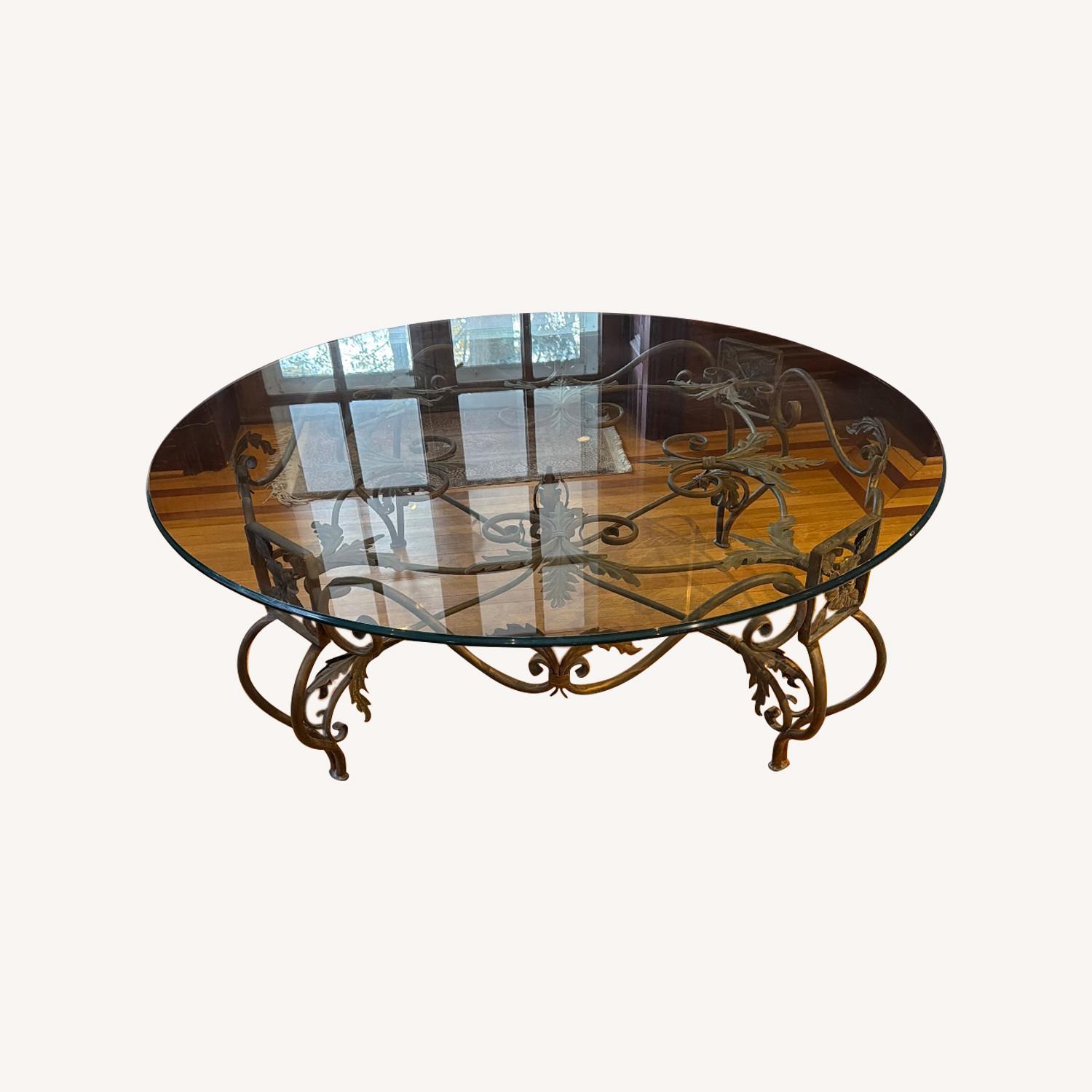 Elegant Large Round Beveled Glass Cocktail Table - image-0