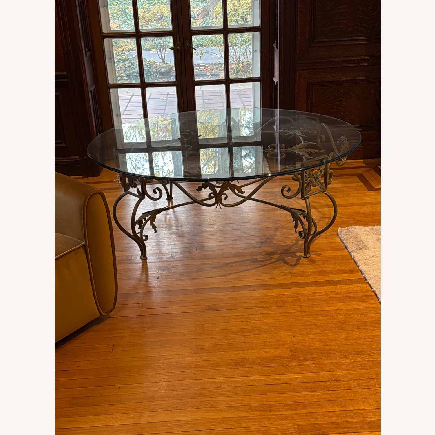 Elegant Large Round Beveled Glass Cocktail Table - image-2