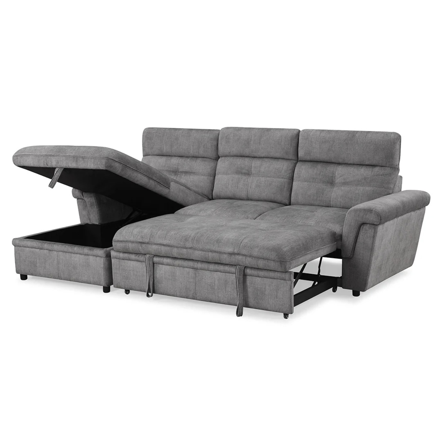 Grey Sectional Sofa with Storage & Pull-Out Bed - image-5