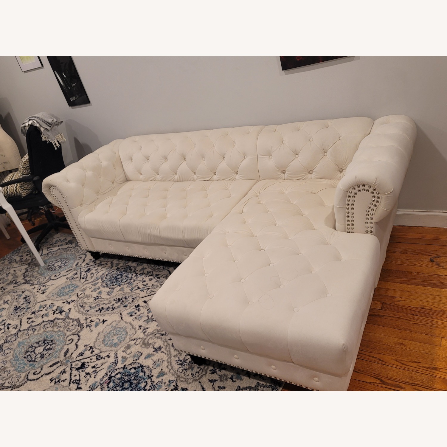 House of Hampton White Velvet Tufted 2 Piece Sectional - image-2