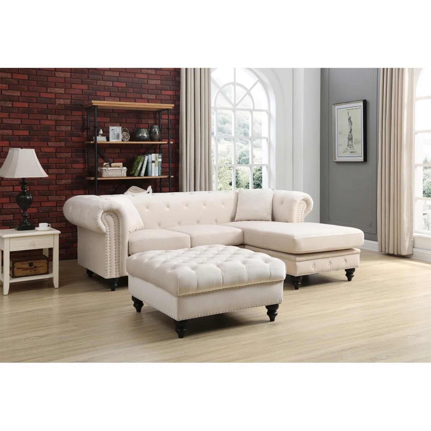 House of Hampton White Velvet Tufted 2 Piece Sectional - image-8