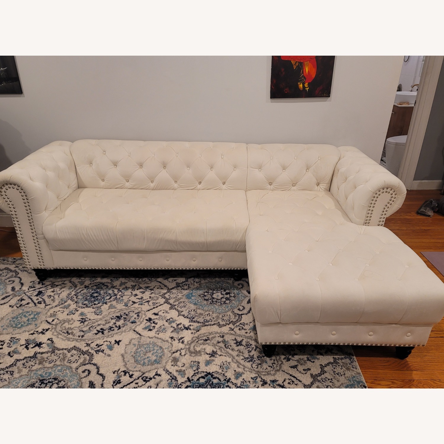 House of Hampton White Velvet Tufted 2 Piece Sectional - image-1