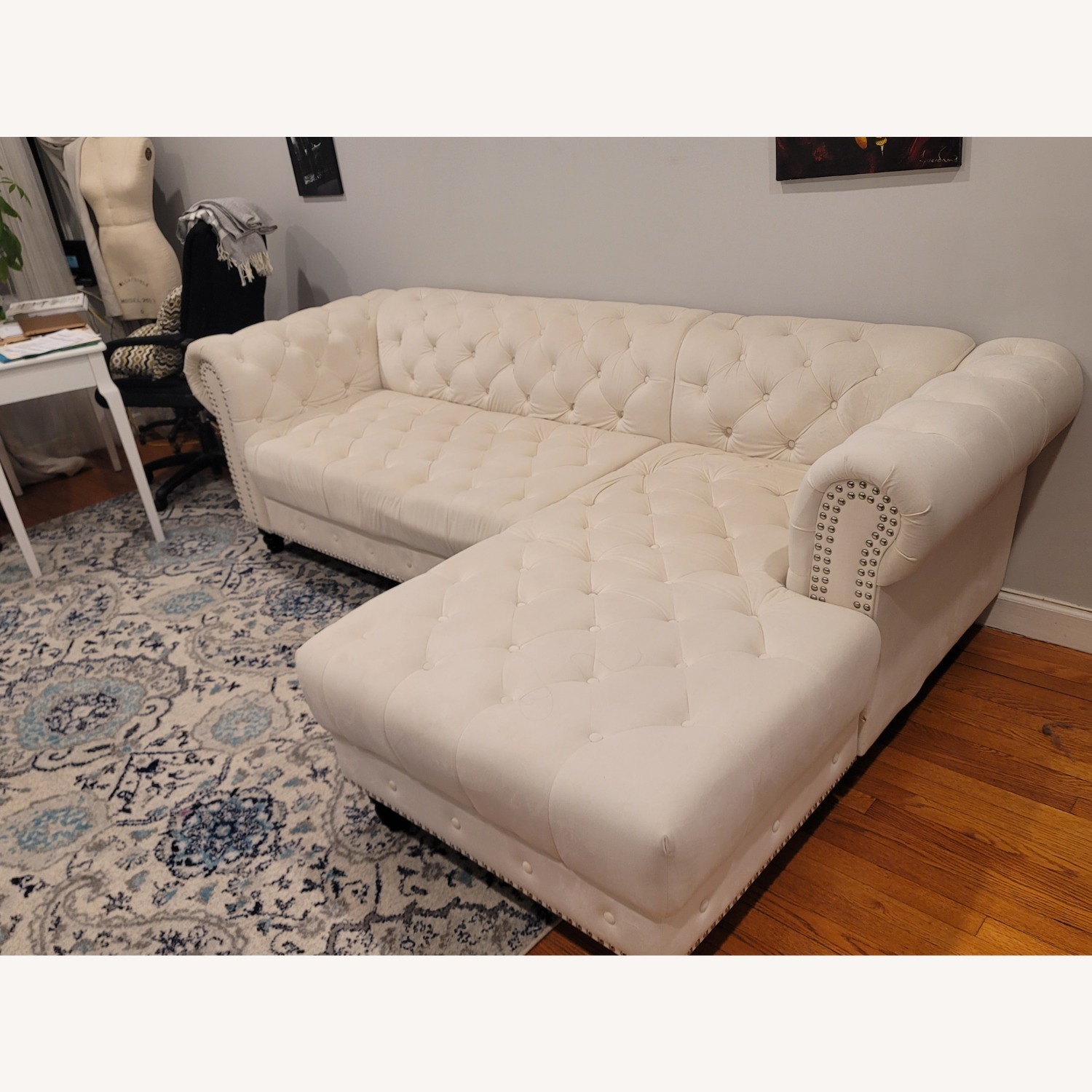House of Hampton White Velvet Tufted 2 Piece Sectional - image-4