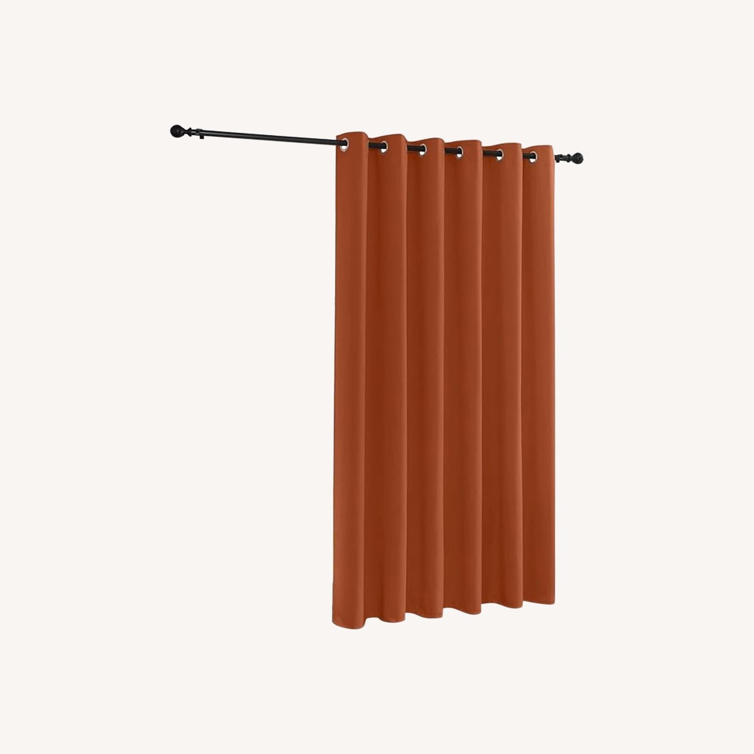 Orange Blackout Curtain Set with Rod & Bracket - image-0