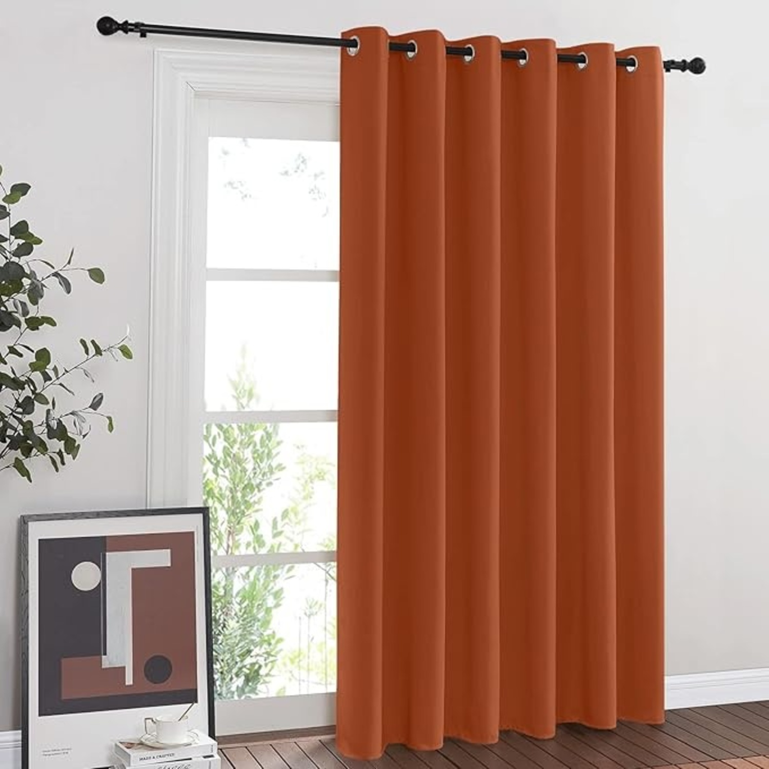 Orange Blackout Curtain Set with Rod & Bracket - image-6