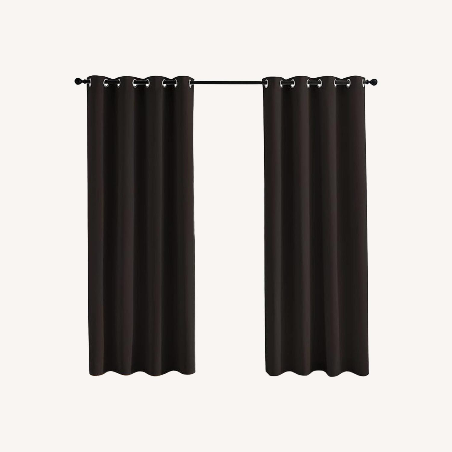 Brown Blackout Curtain Set with Rod & Bracket - image-0