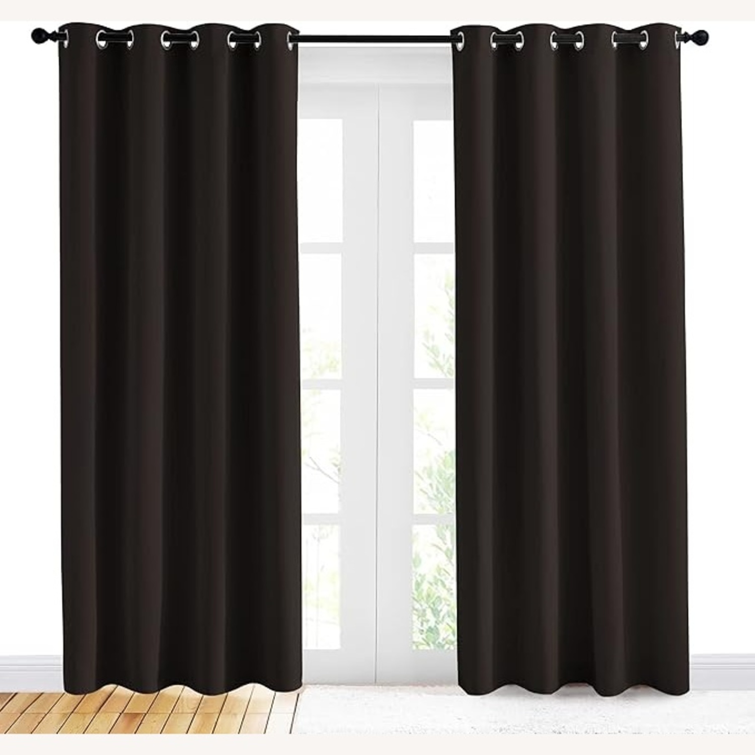 Brown Blackout Curtain Set with Rod & Bracket - image-4