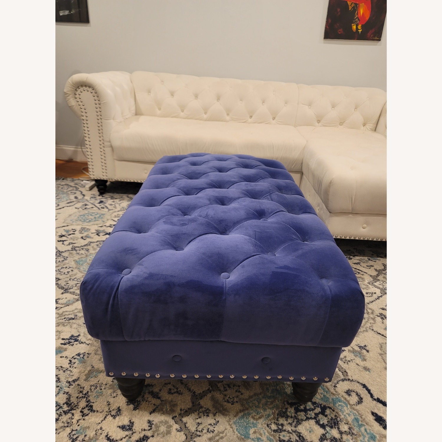 Blue Velvet Ottoman - image-4