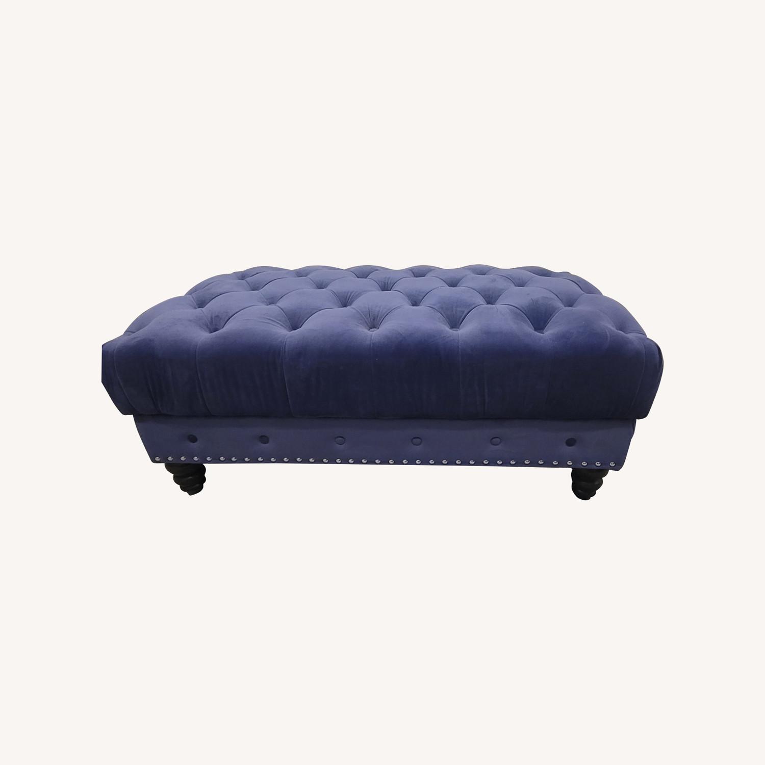 Blue Velvet Ottoman - image-0