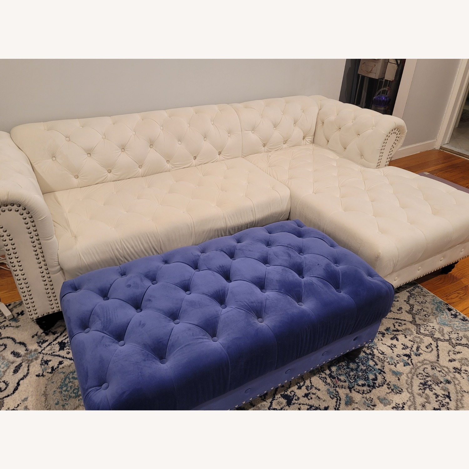 Blue Velvet Ottoman - image-2