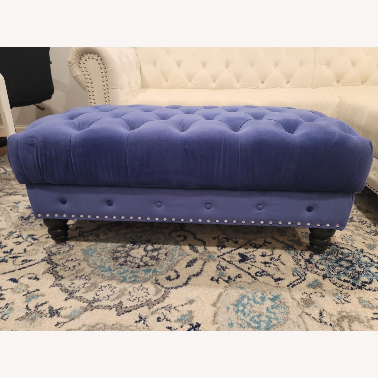 Blue Velvet Ottoman - image-5