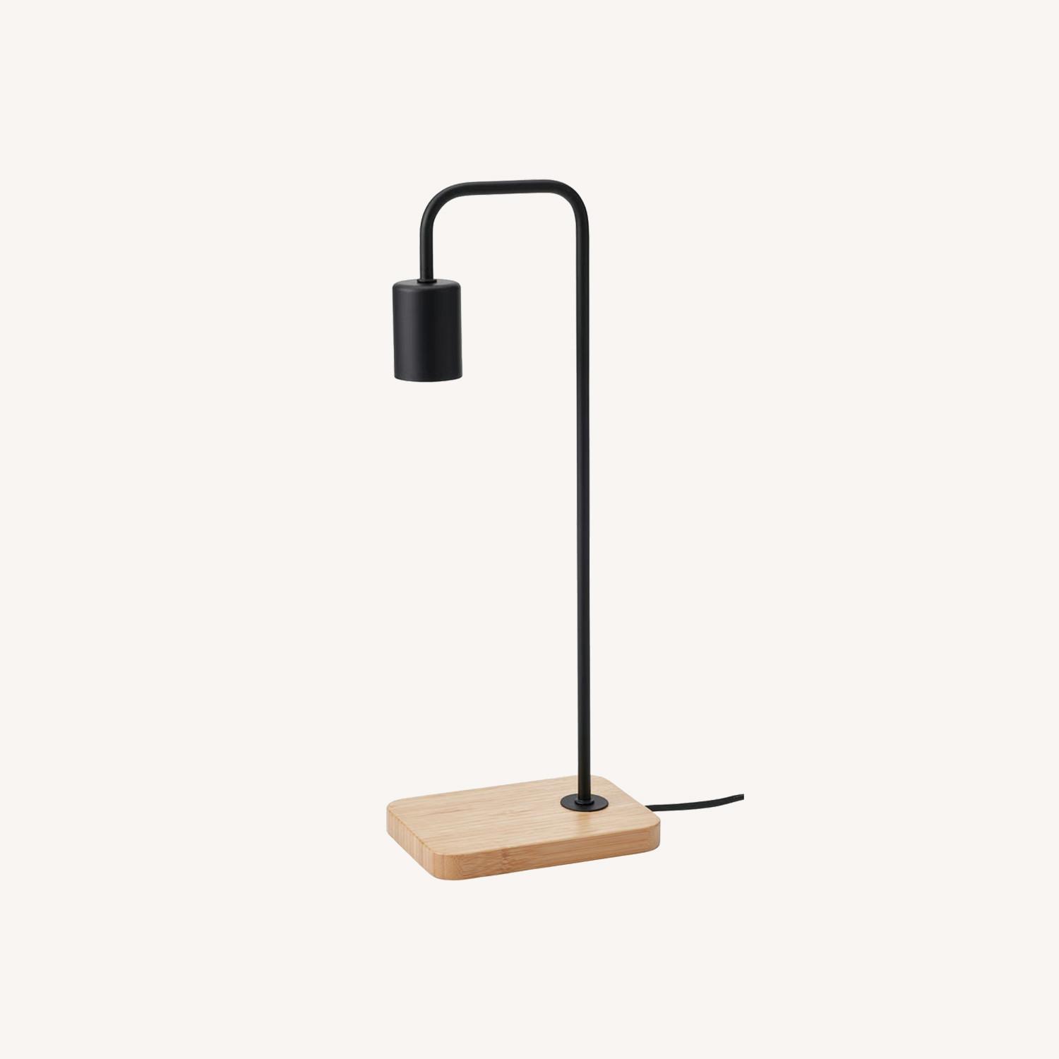 Black & Bamboo Table Lamp with Light Bulbs - image-0