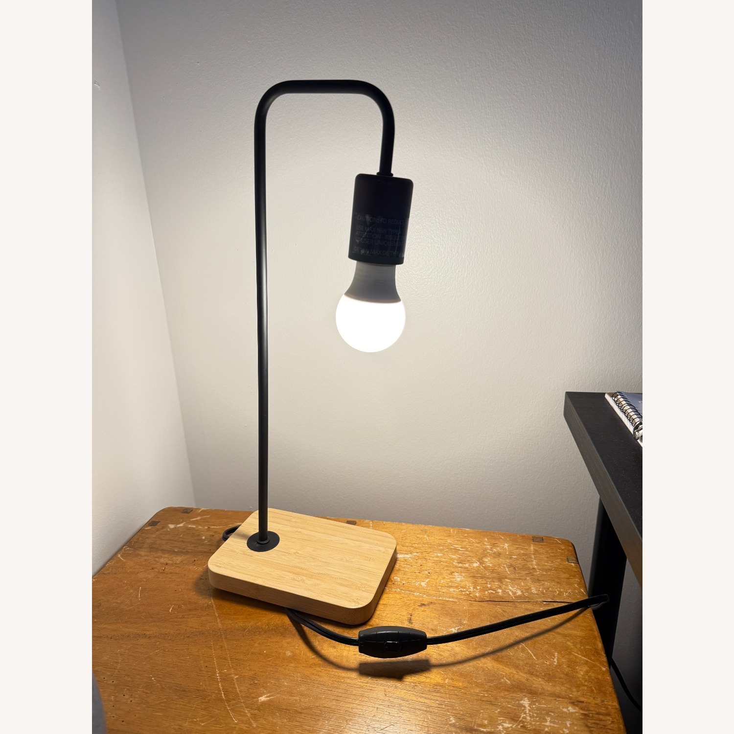 Black & Bamboo Table Lamp with Light Bulbs - image-2