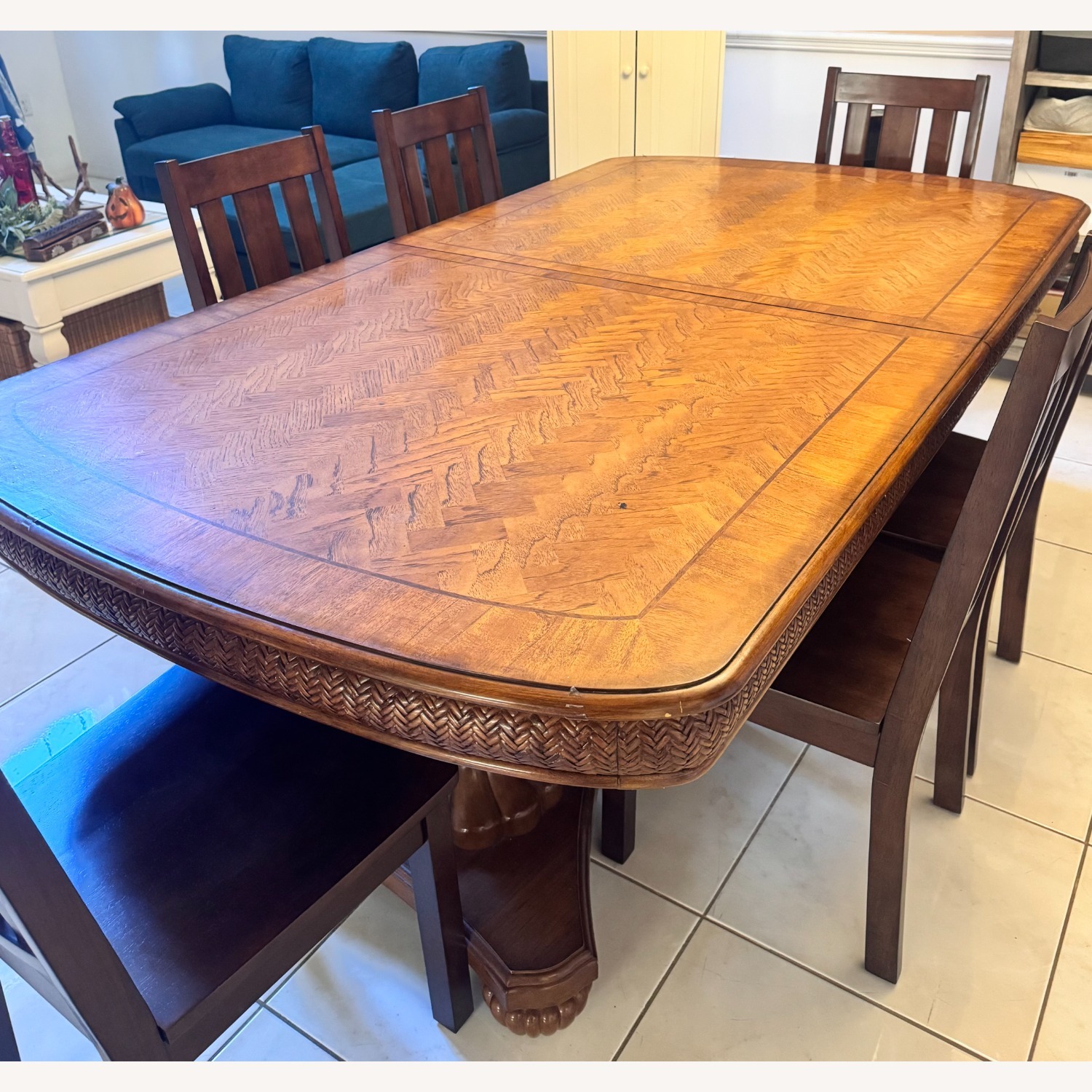 Vintage/Antique Light Brown Wood Dining Table  - image-1