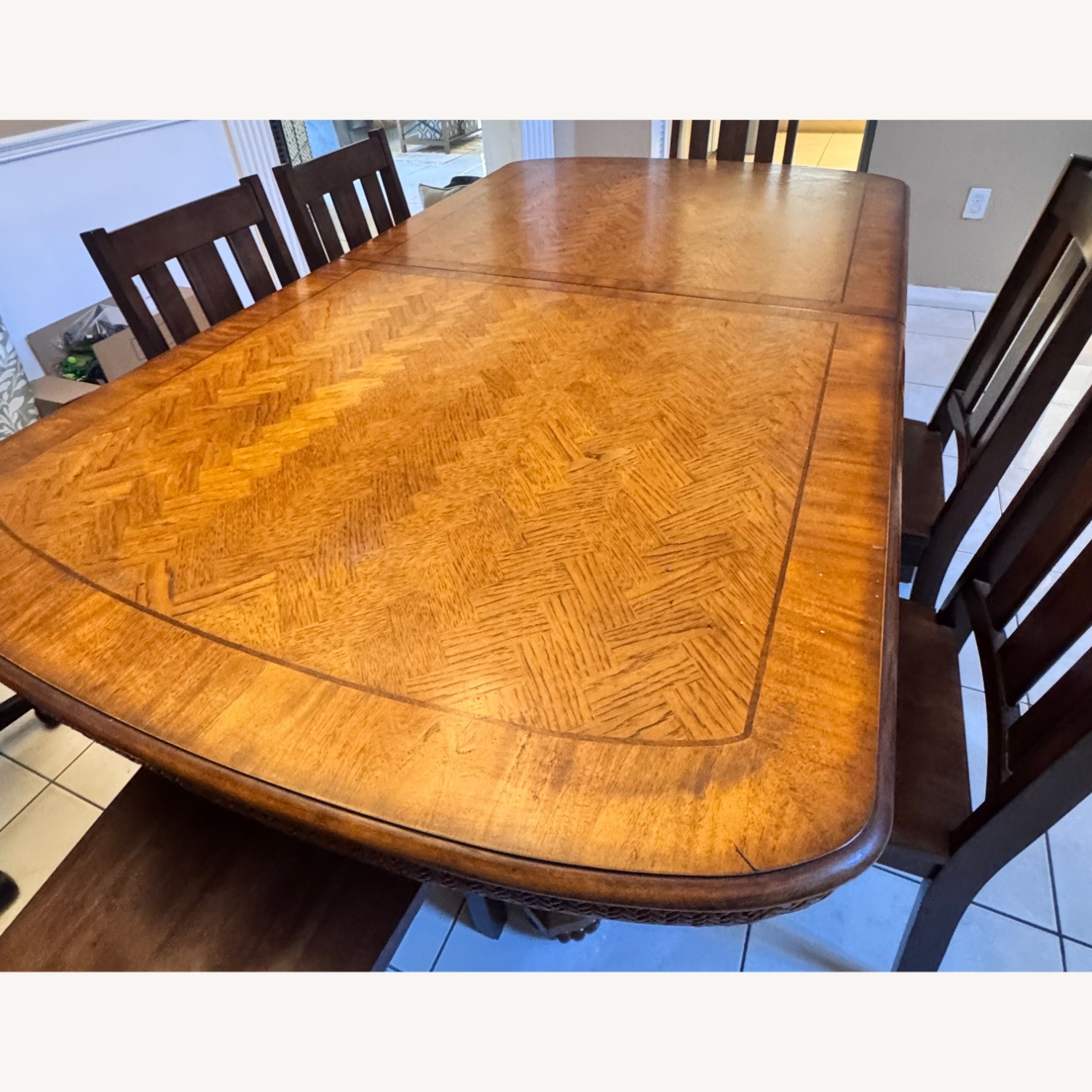 Vintage/Antique Light Brown Wood Dining Table  - image-2