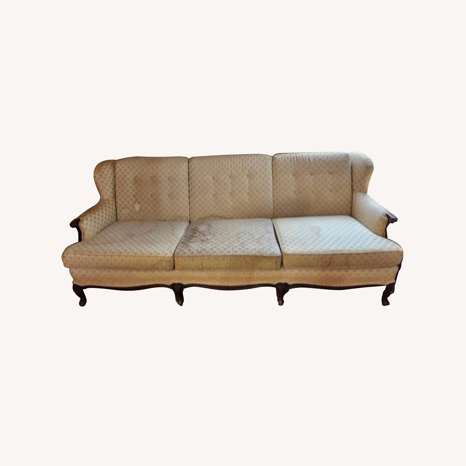 Vintage/Antique White Fabric 3+ Seater Sofa - image-0