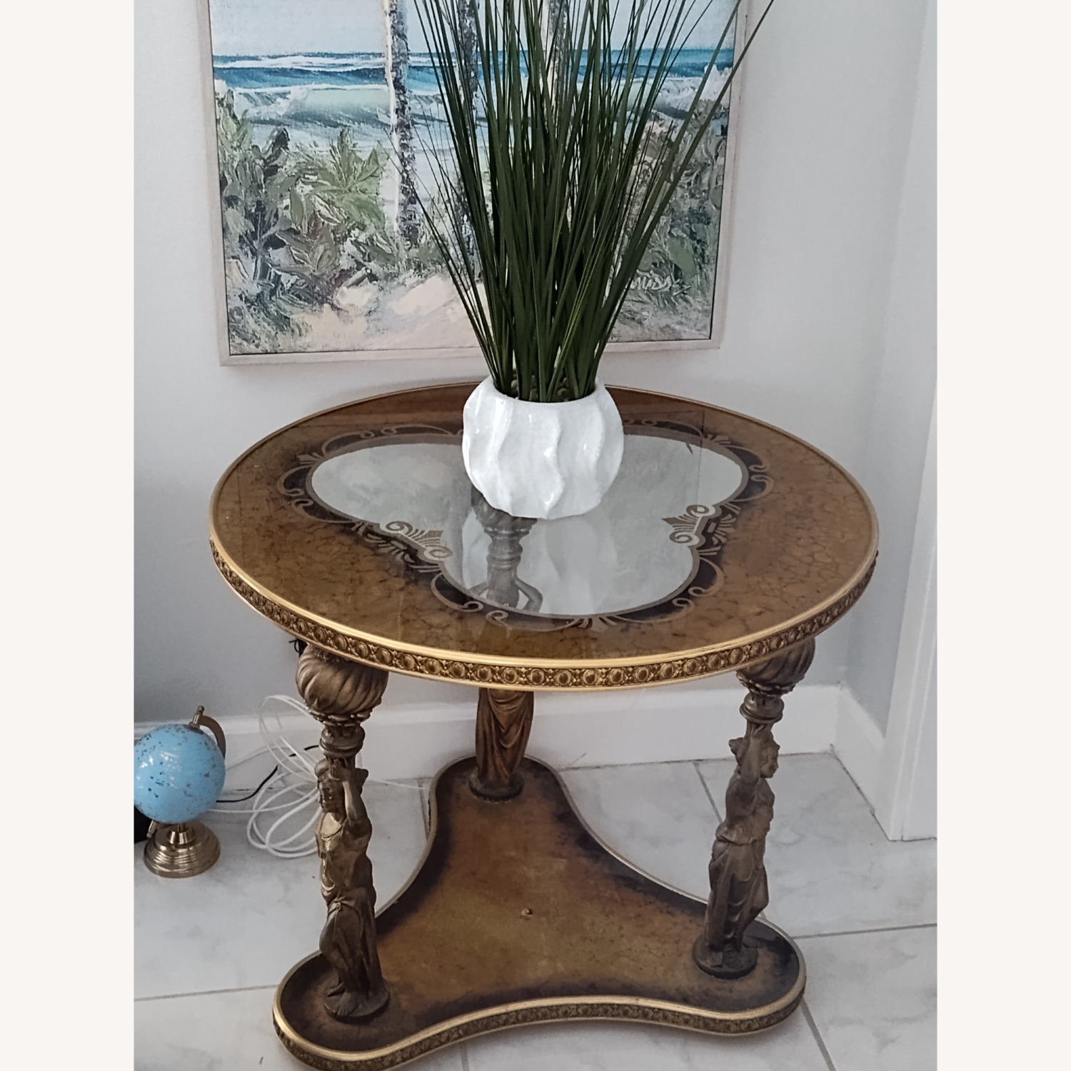 Gold Glass Side Table With Brass Sculpture Legs - image-1