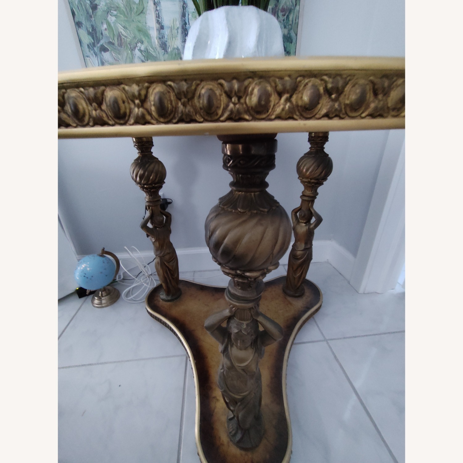 Gold Glass Side Table With Brass Sculpture Legs - image-2