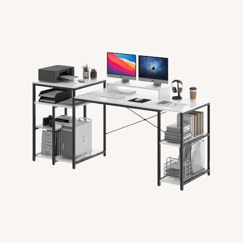 Used 69" White Desk W Shelves & Cabinet for sale on AptDeco