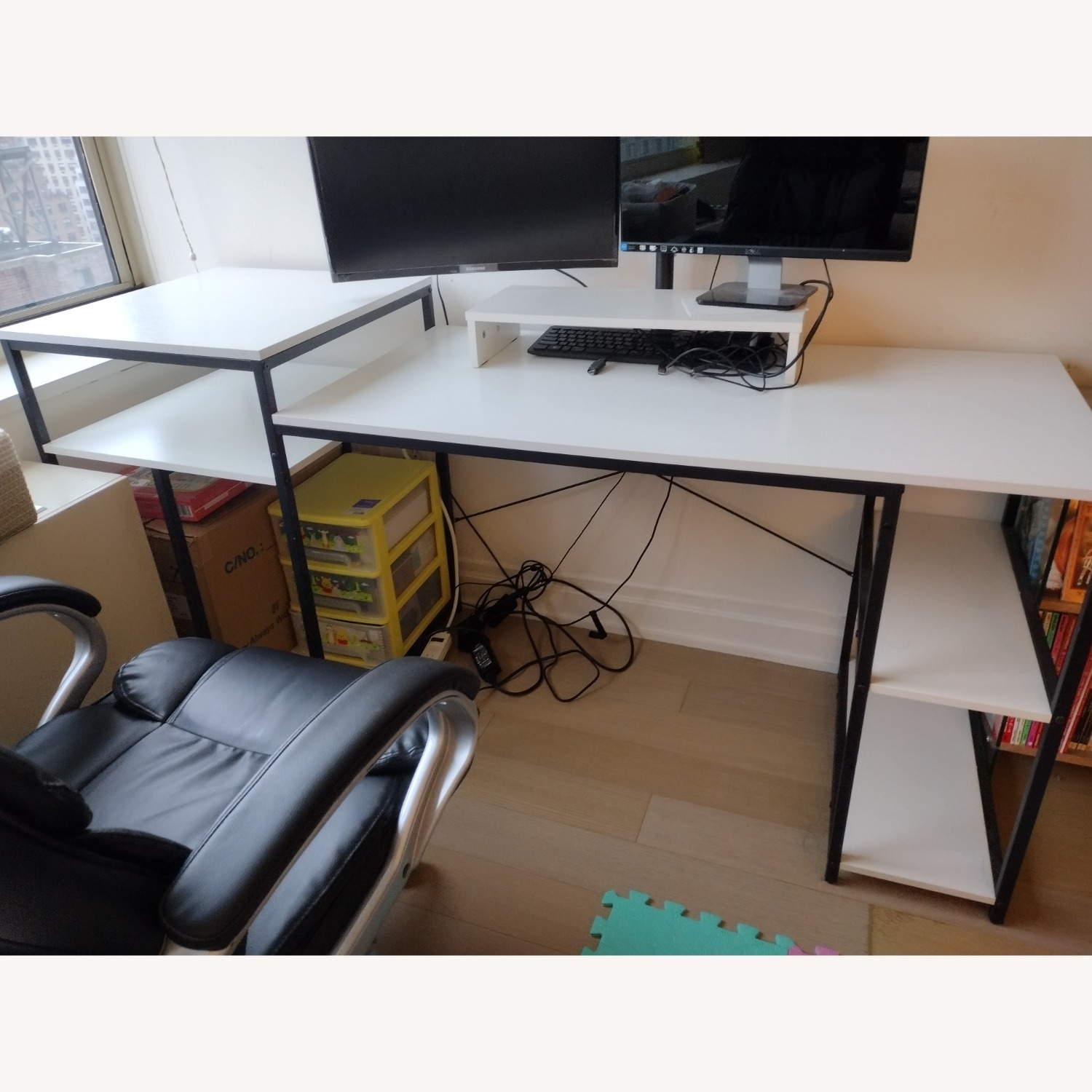 69" White Desk W Shelves & Cabinet - image-1