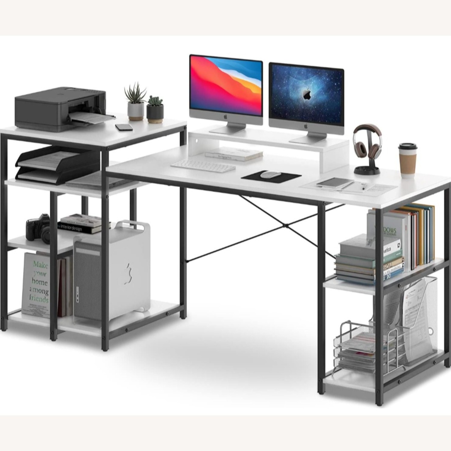 69" White Desk W Shelves & Cabinet - image-2