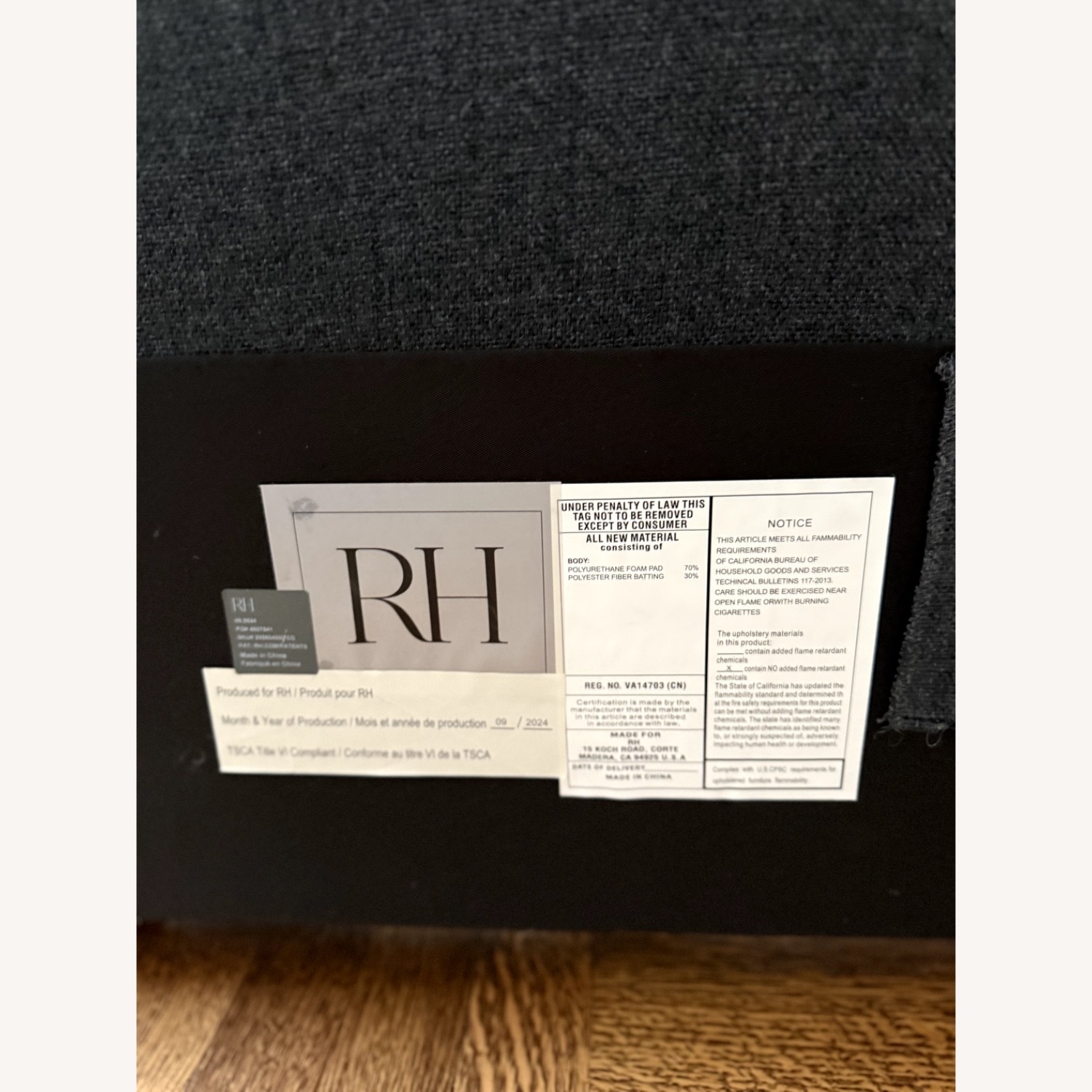 Restoration Hardware Lawson Dark Gray Fabric Queen Bed - image-5