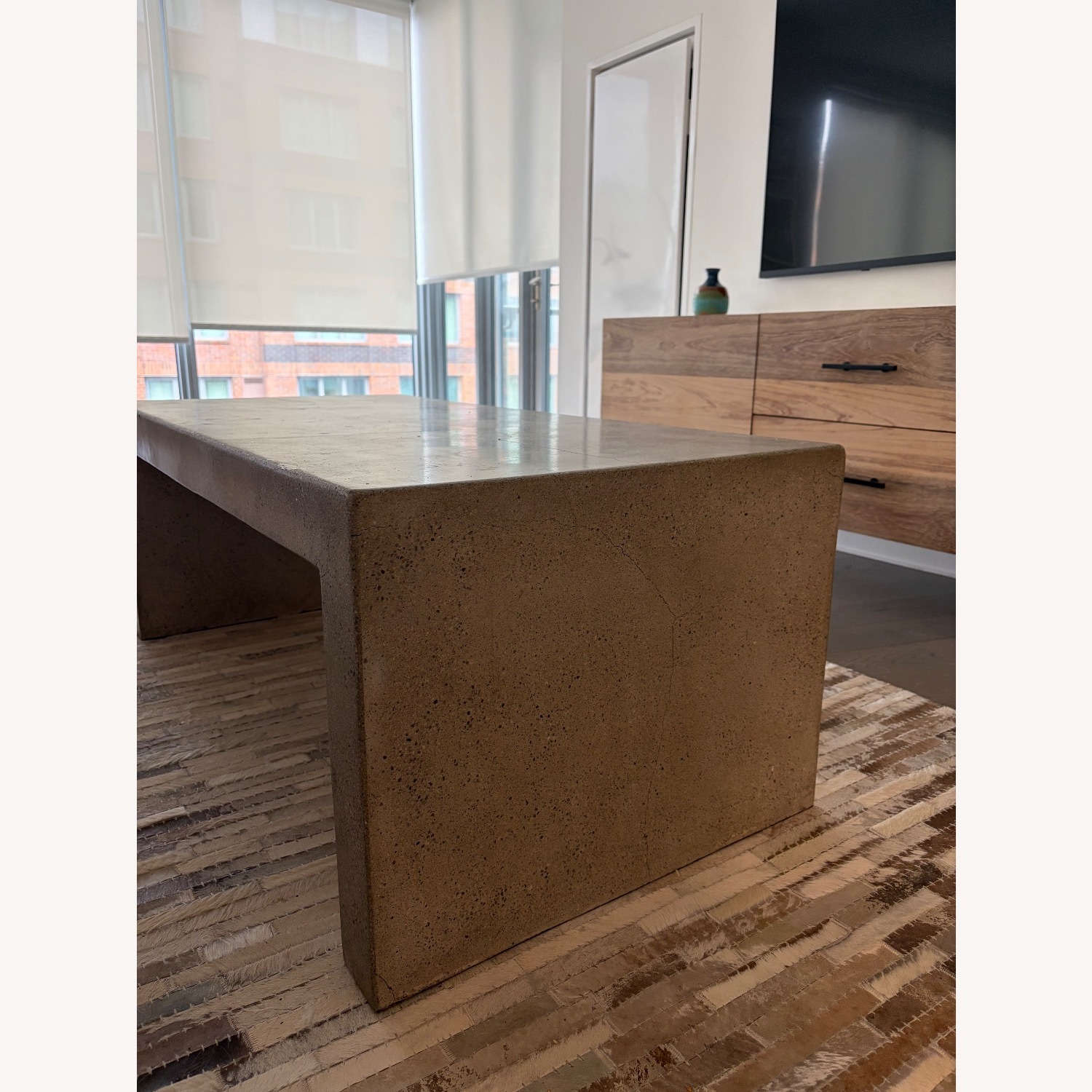 West Elm Light Gray Concrete Coffee Table - image-1