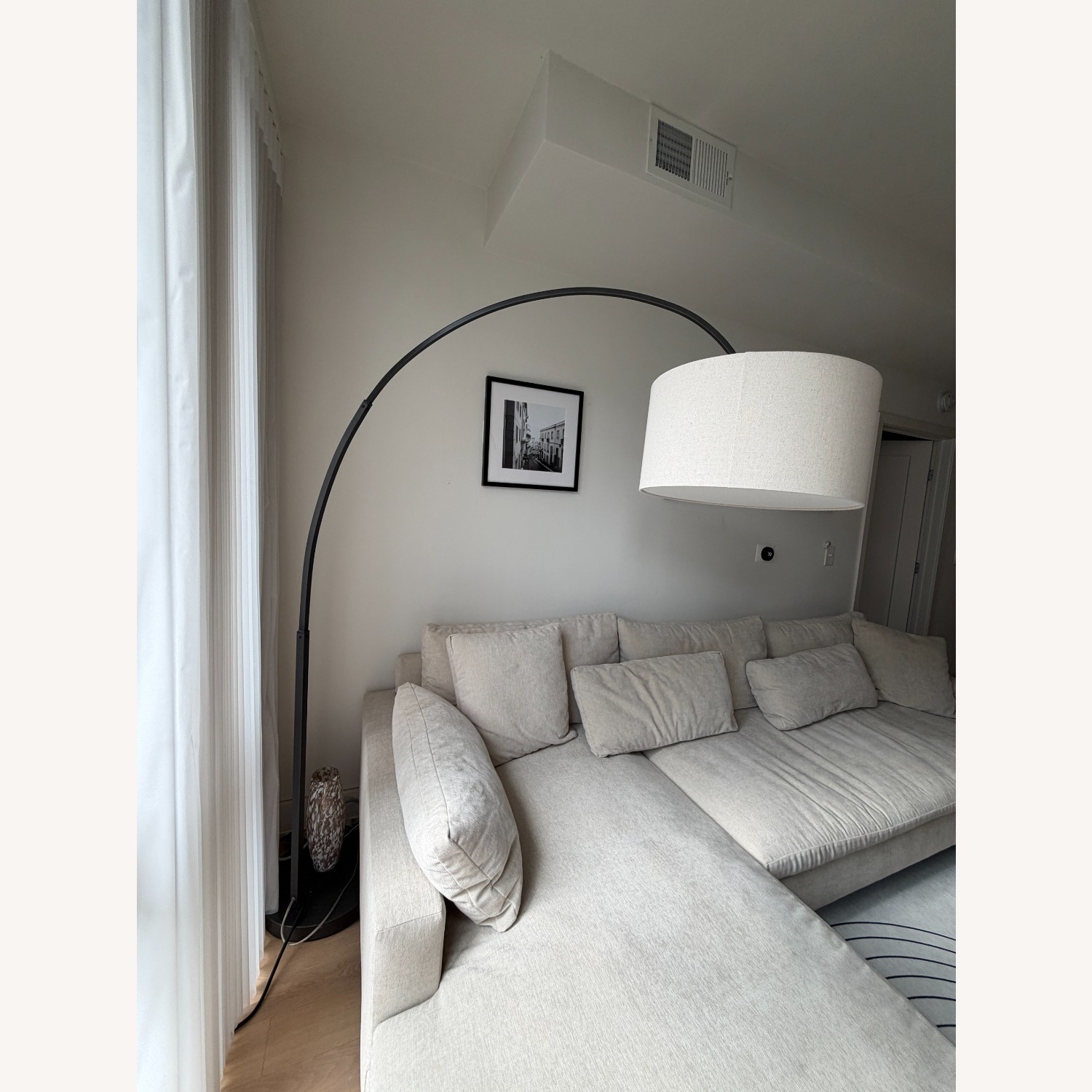 West Elm Overarching Linen Shade Floor Lamp - image-1