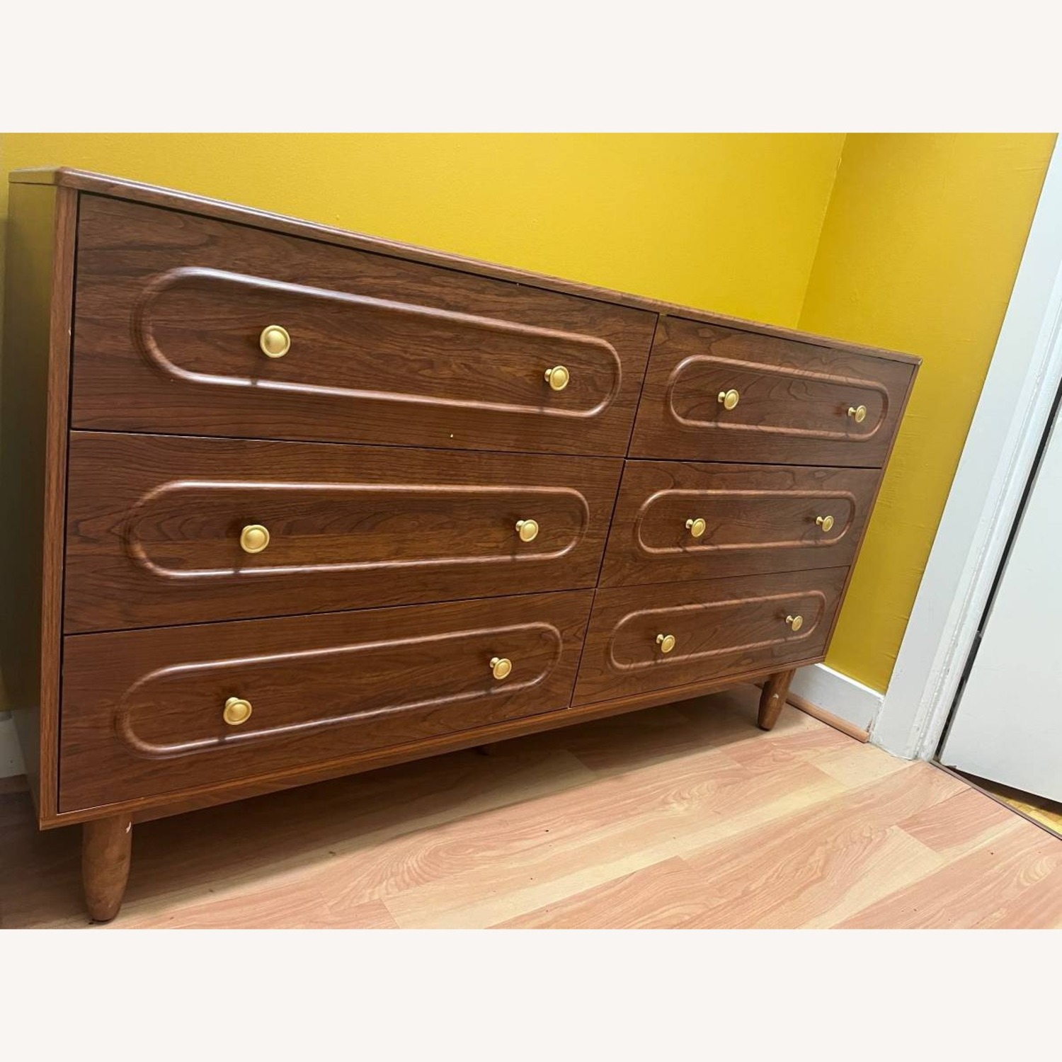 Dark Brown Dresser With Gold Knobs - image-1