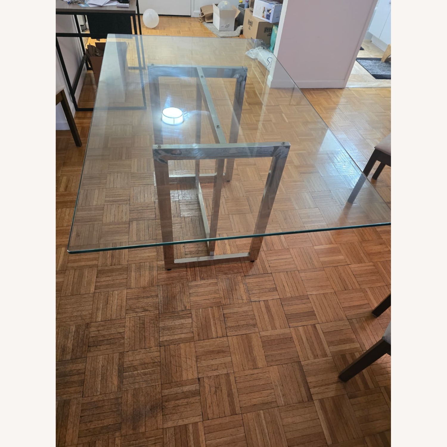 West Elm Silver 60" Chrome and Glass Dining Table - image-2