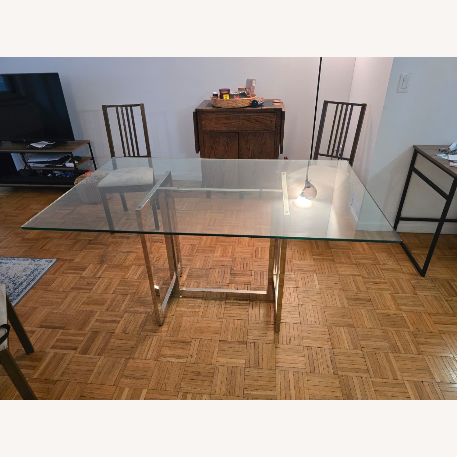 West Elm Silver 60" Chrome and Glass Dining Table - image-1