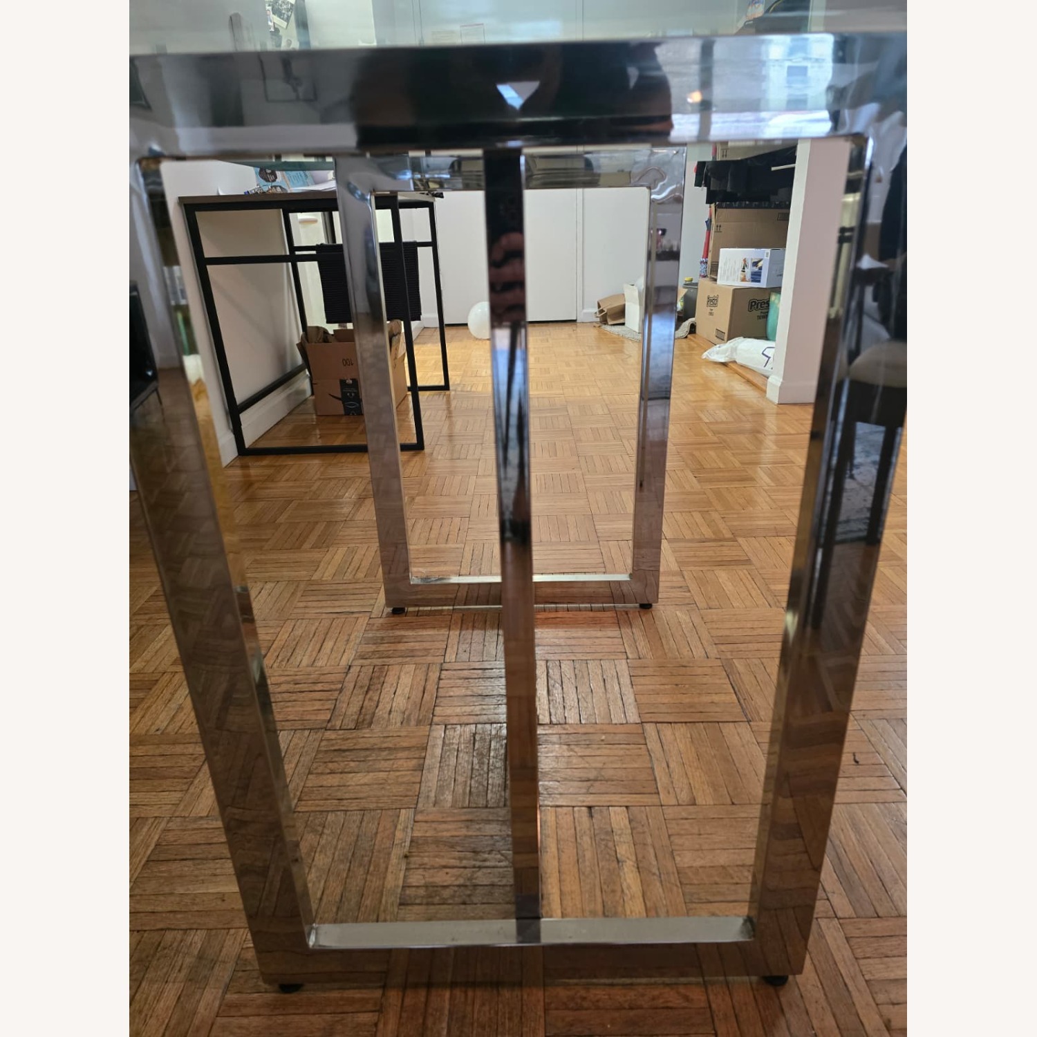 West Elm Silver 60" Chrome and Glass Dining Table - image-3