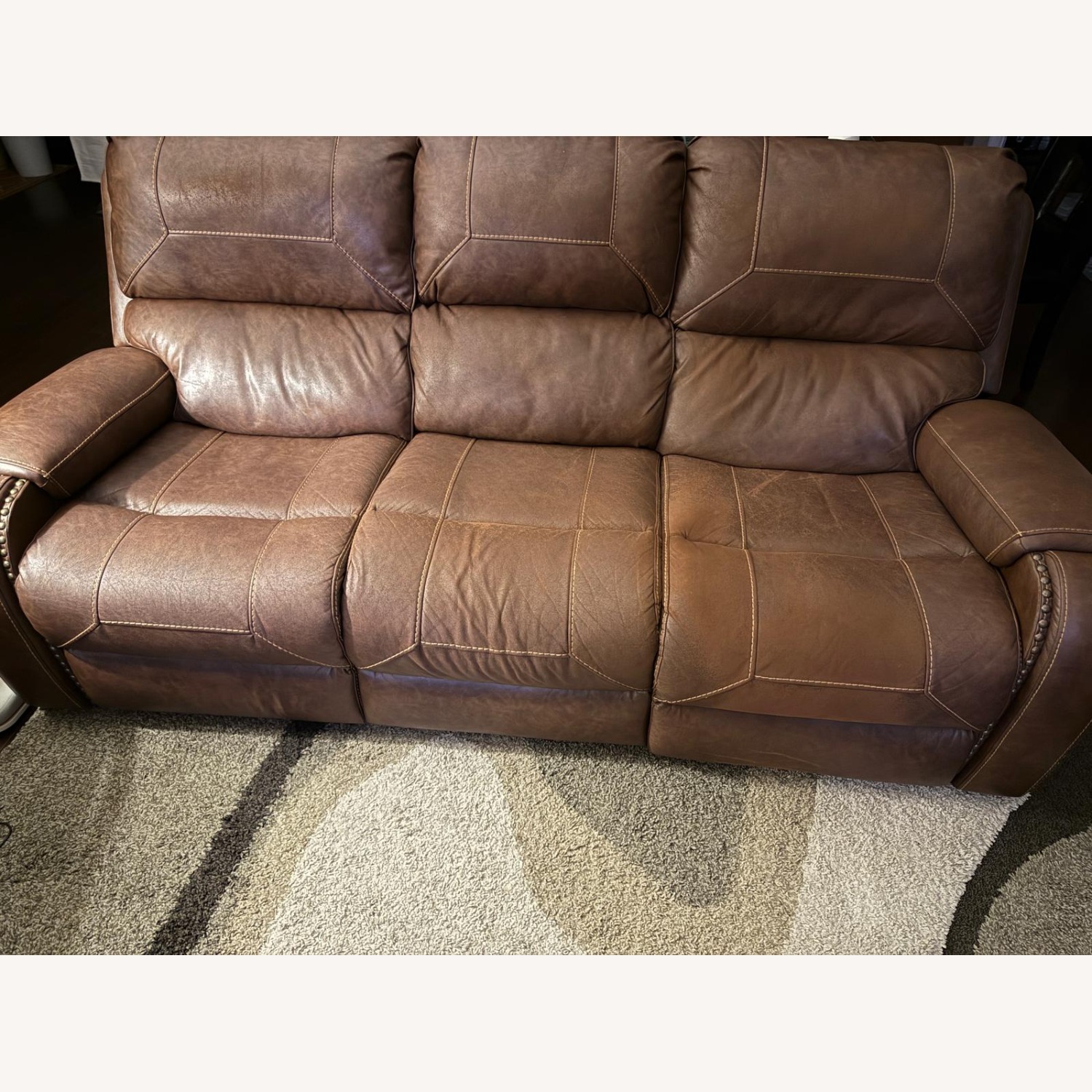 Dark Brown Leather 3+ Seater Sofa - image-2