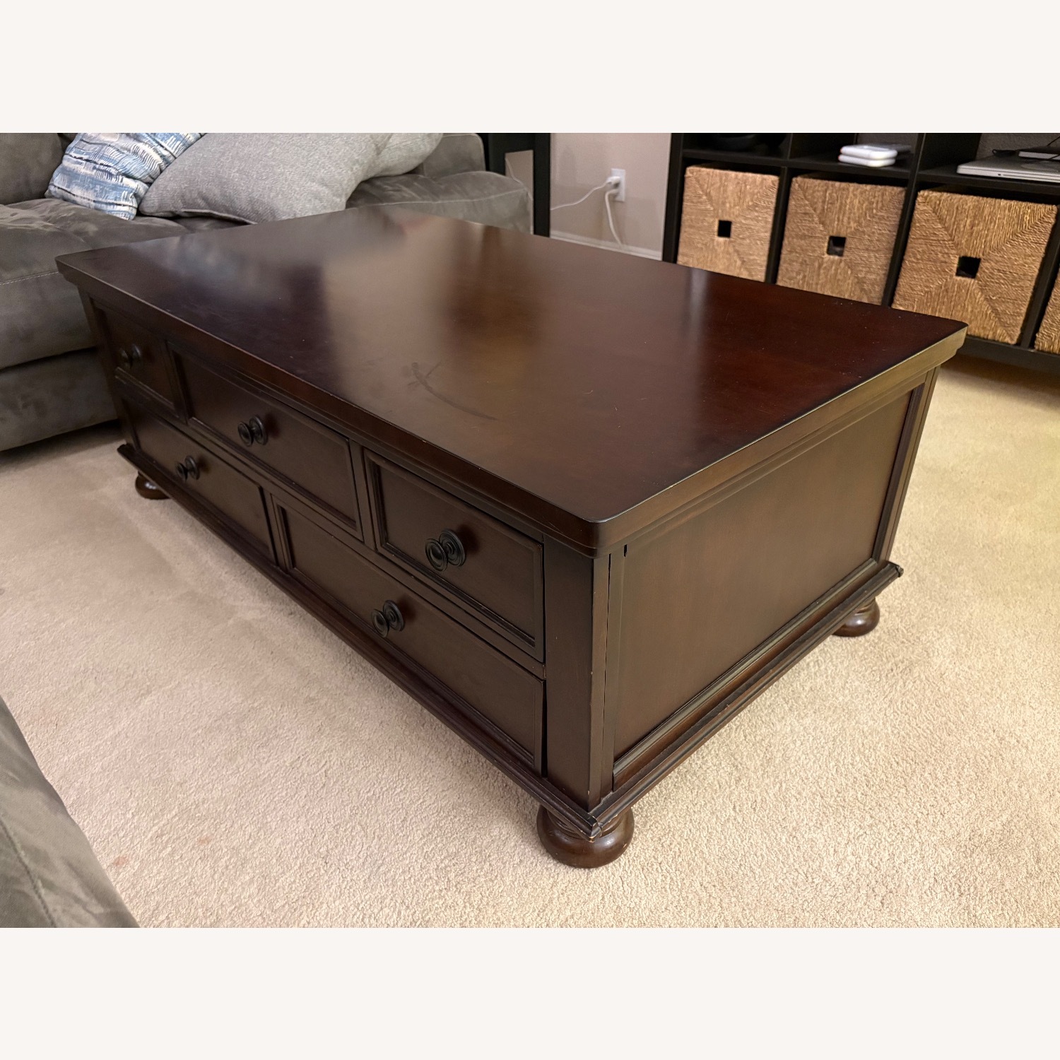 Living Spaces Dark Brown Wood Coffee Table - image-2
