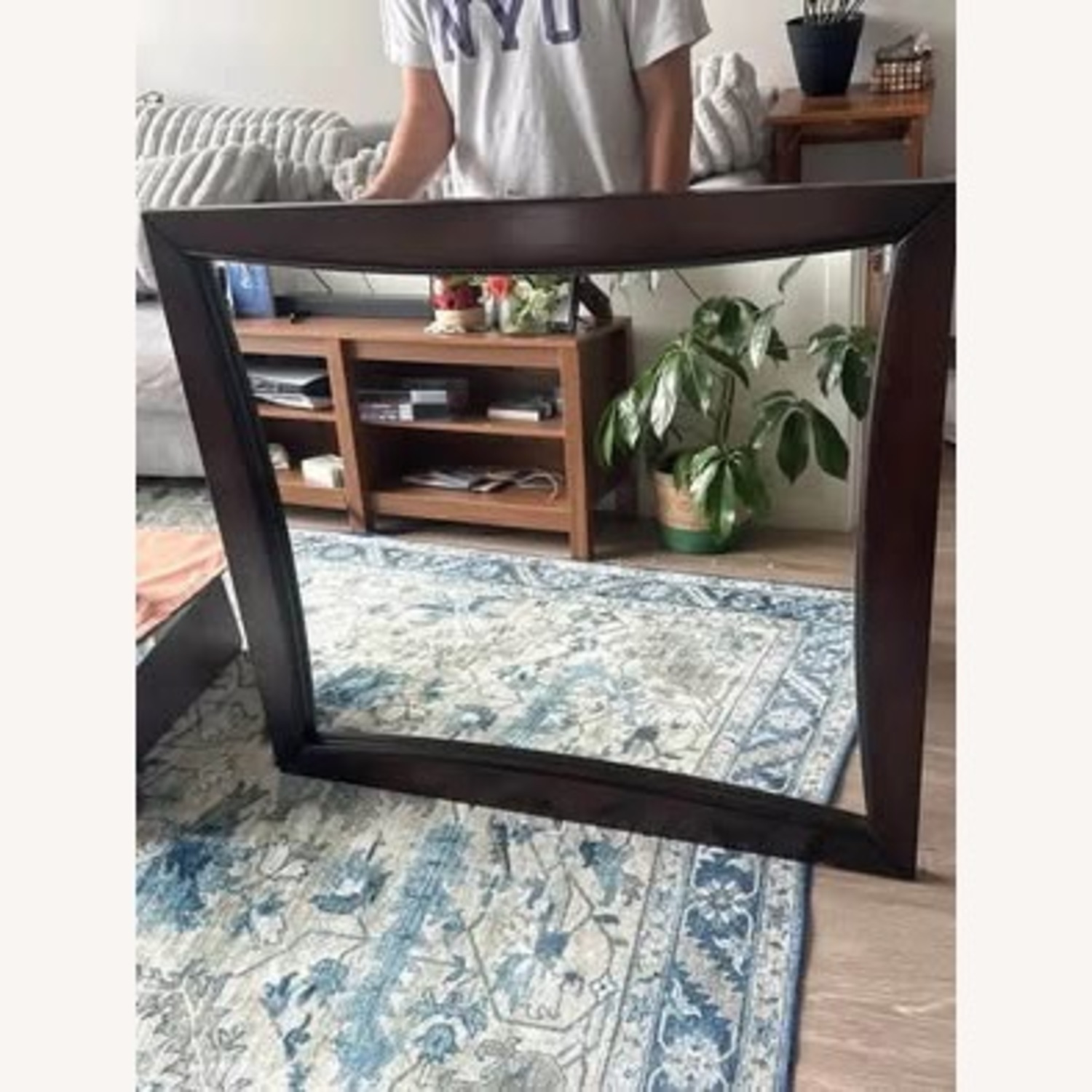 Large Vintage Hanging Wood Frame Mirror  - image-2