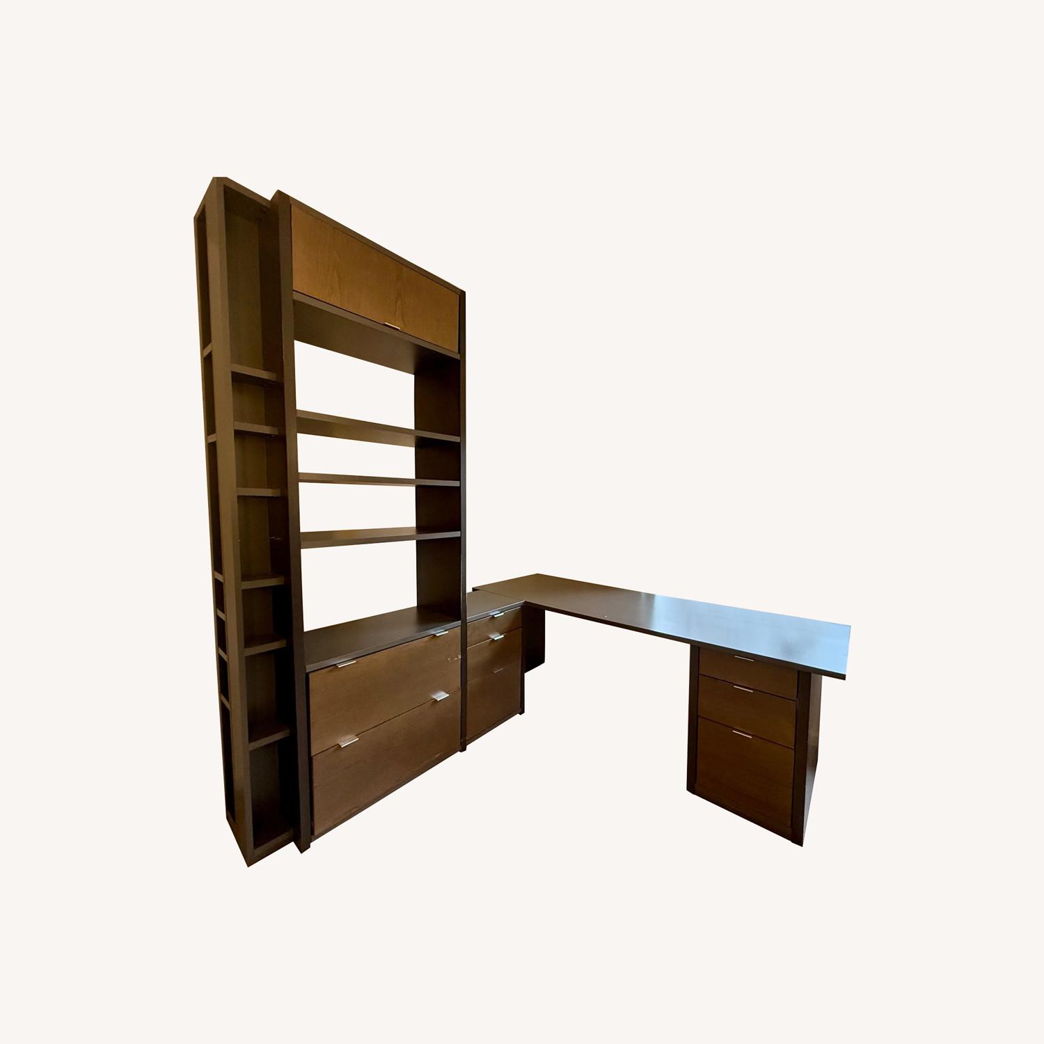 L-Shape Composite Wall Unit: Desk, Files, Shelves - image-0