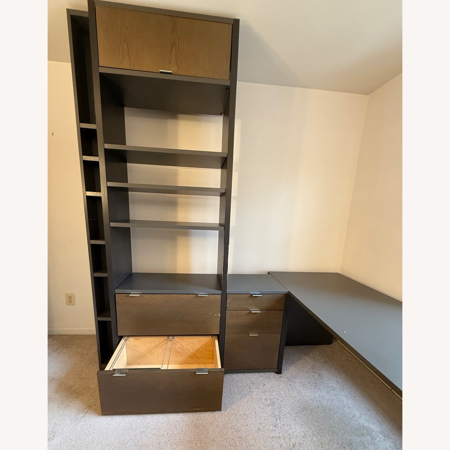 L-Shape Composite Wall Unit: Desk, Files, Shelves - image-3