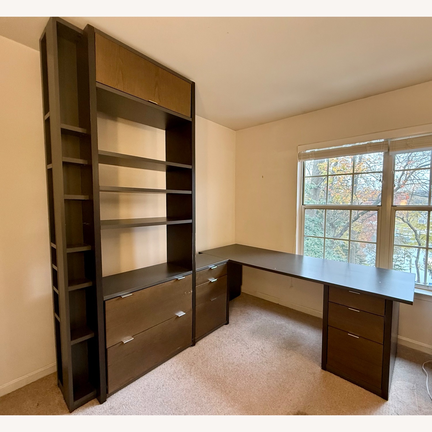 L-Shape Composite Wall Unit: Desk, Files, Shelves - image-1