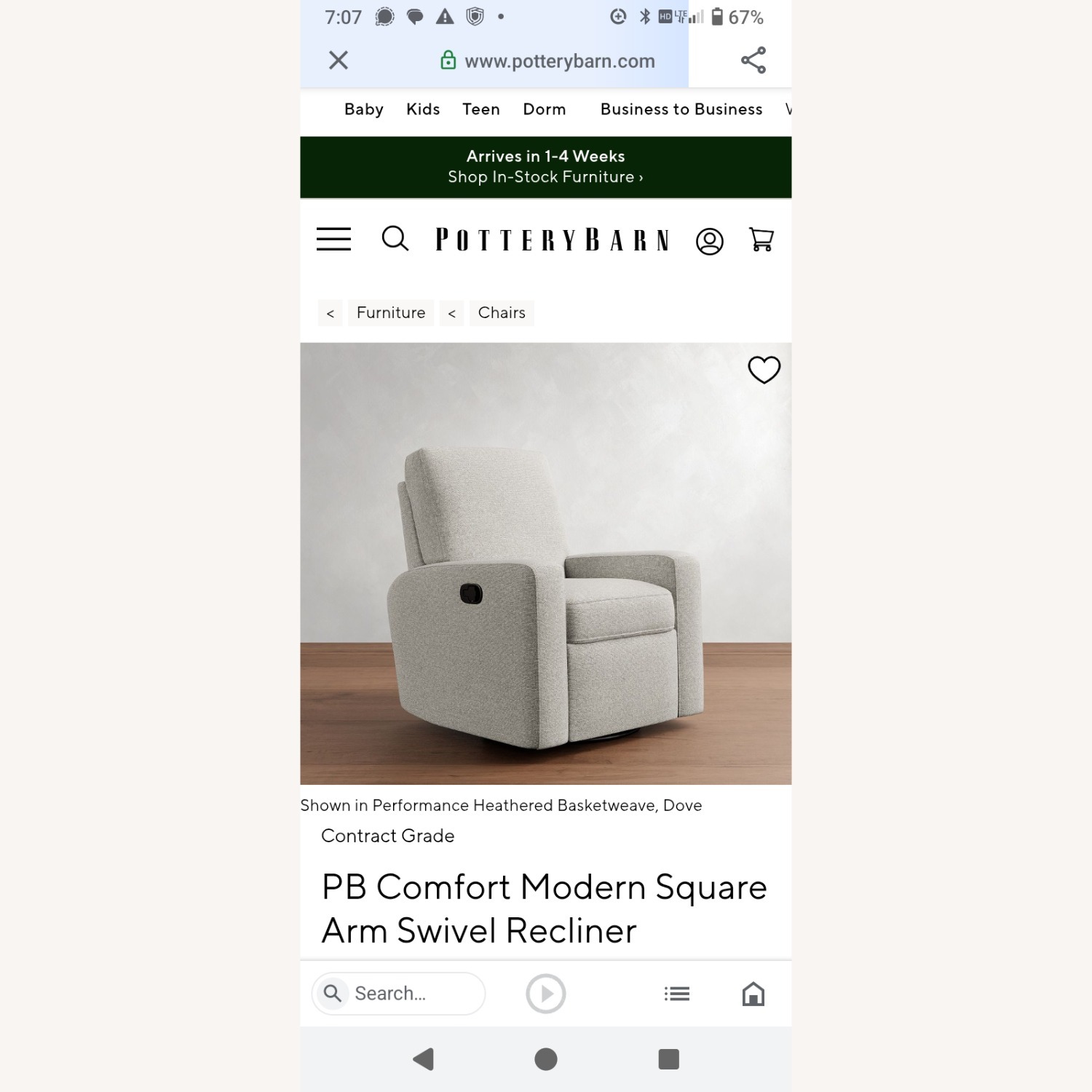 PB Comfort Modern Square Arm Swivel Recliner - image-9