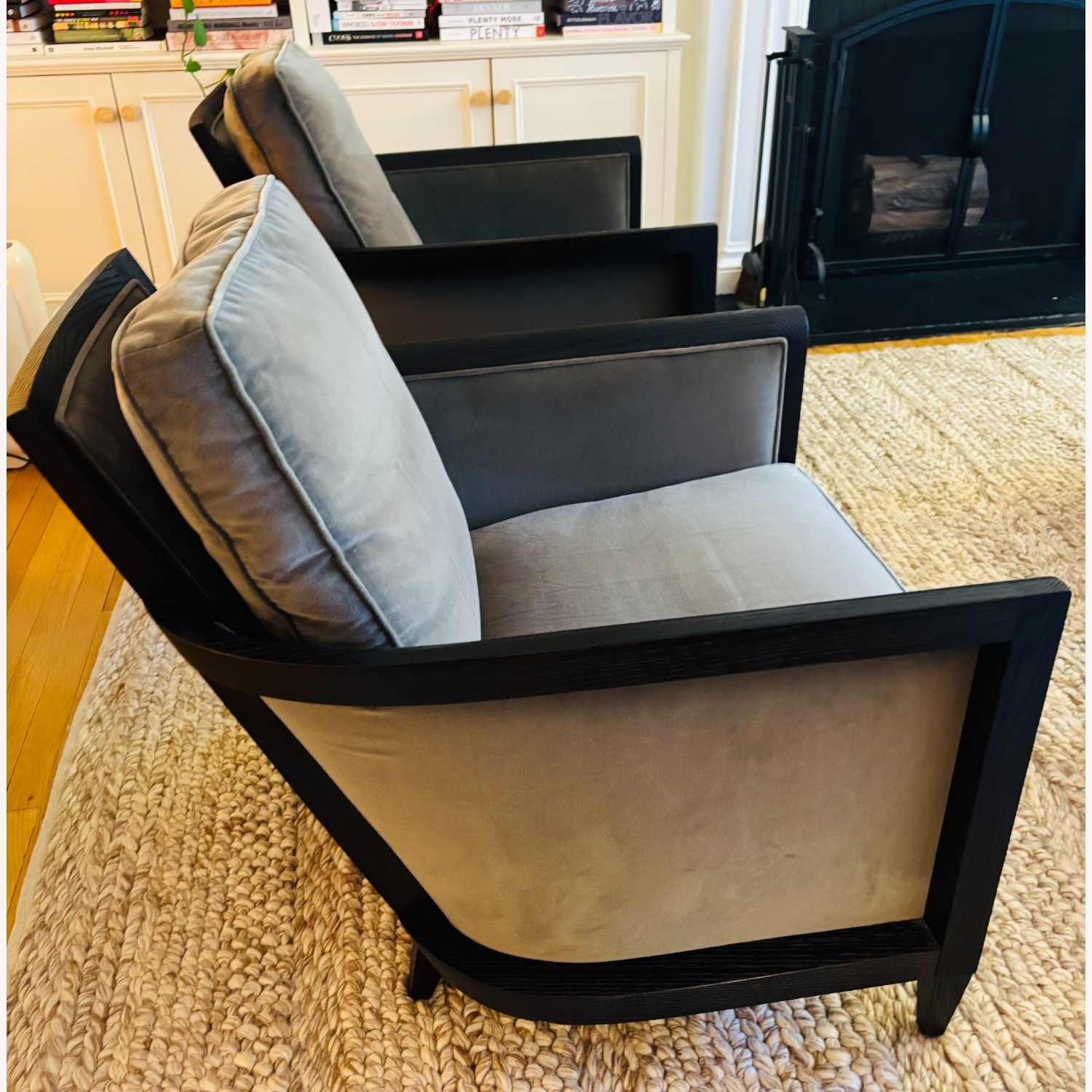 Pair of Velvet Club Lounge Chairs by Holly Hunt - image-3