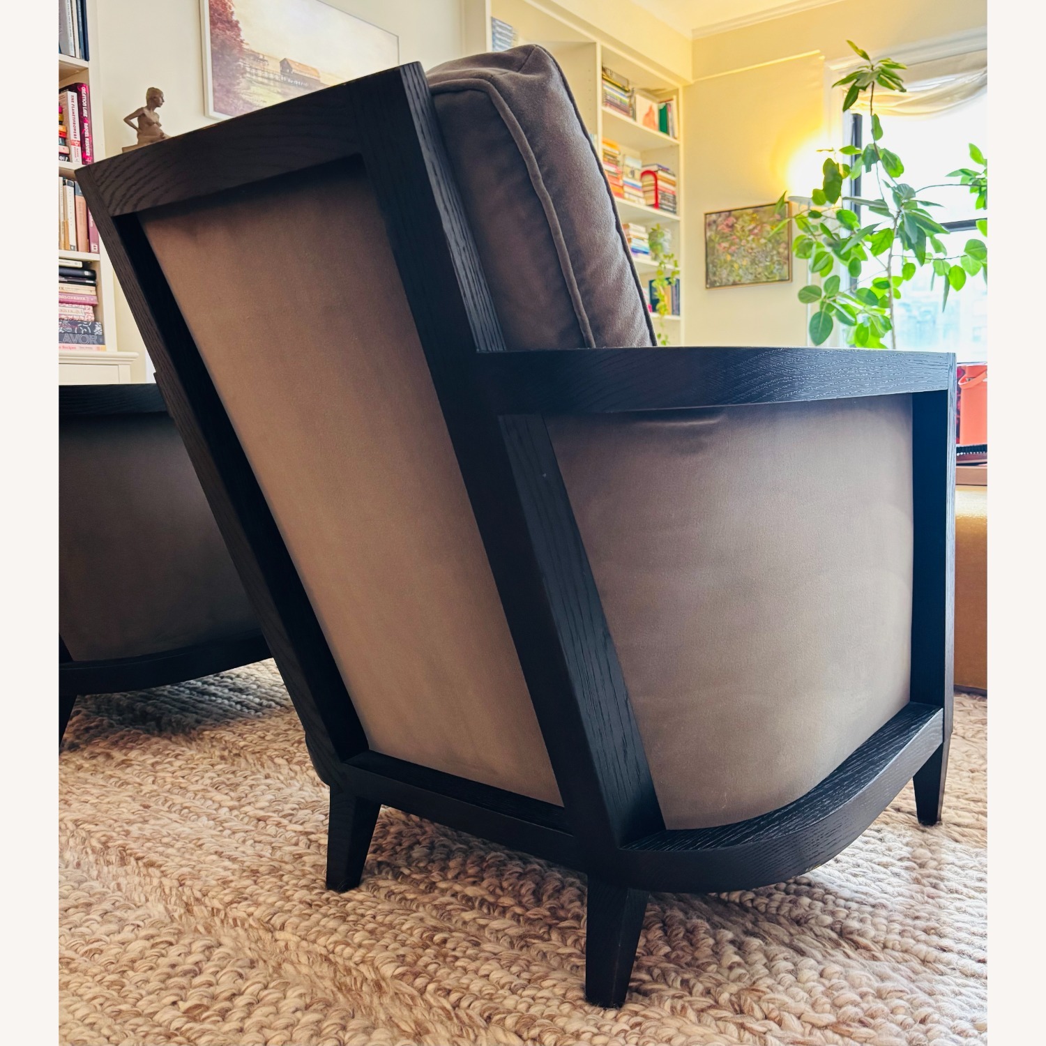 Pair of Velvet Club Lounge Chairs by Holly Hunt - image-12