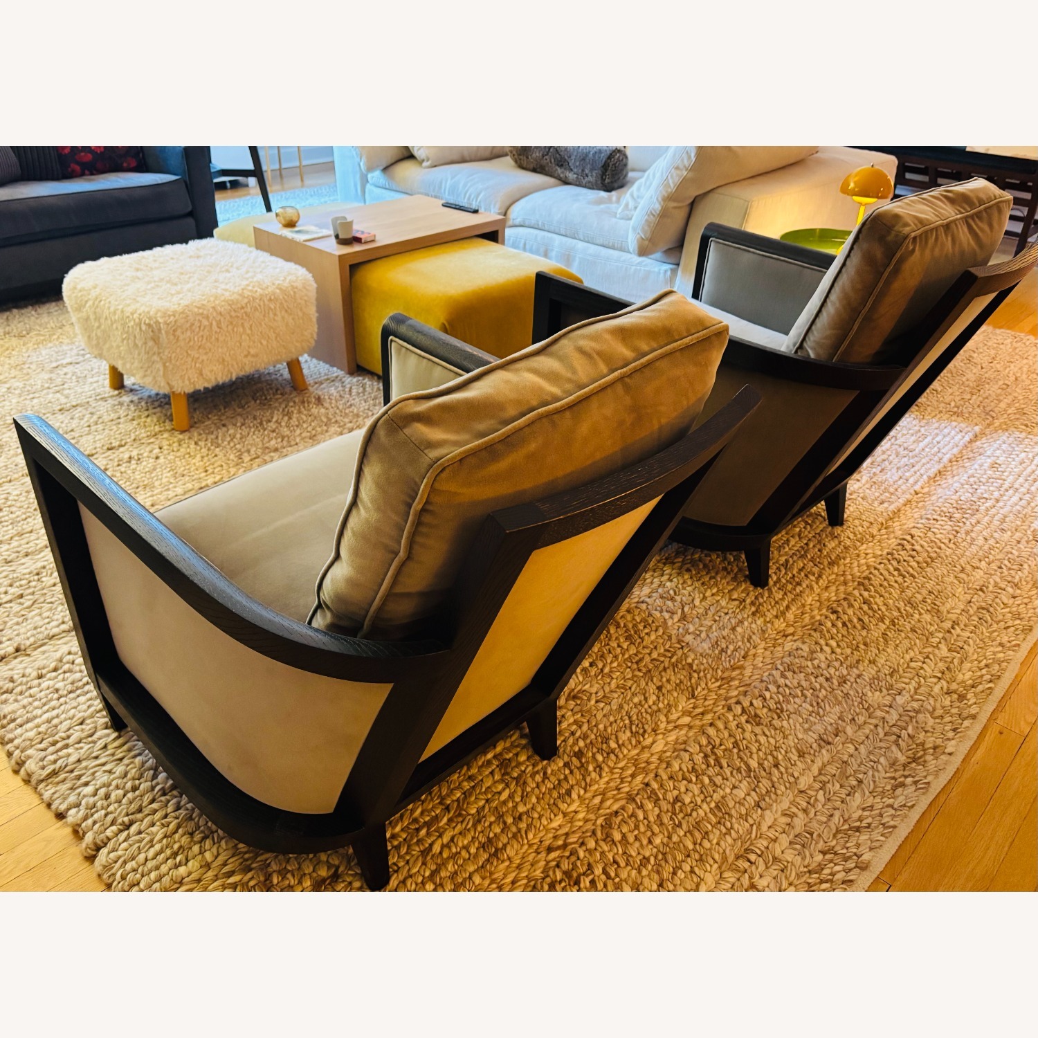 Pair of Velvet Club Lounge Chairs by Holly Hunt - image-4