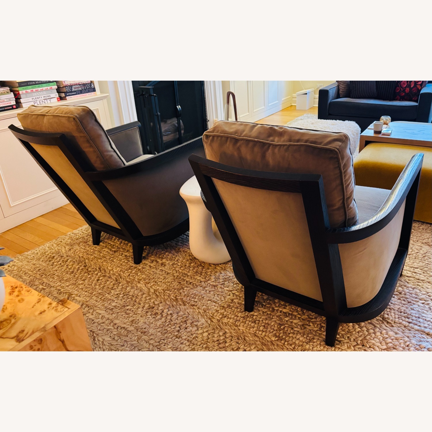 Pair of Velvet Club Lounge Chairs by Holly Hunt - image-2