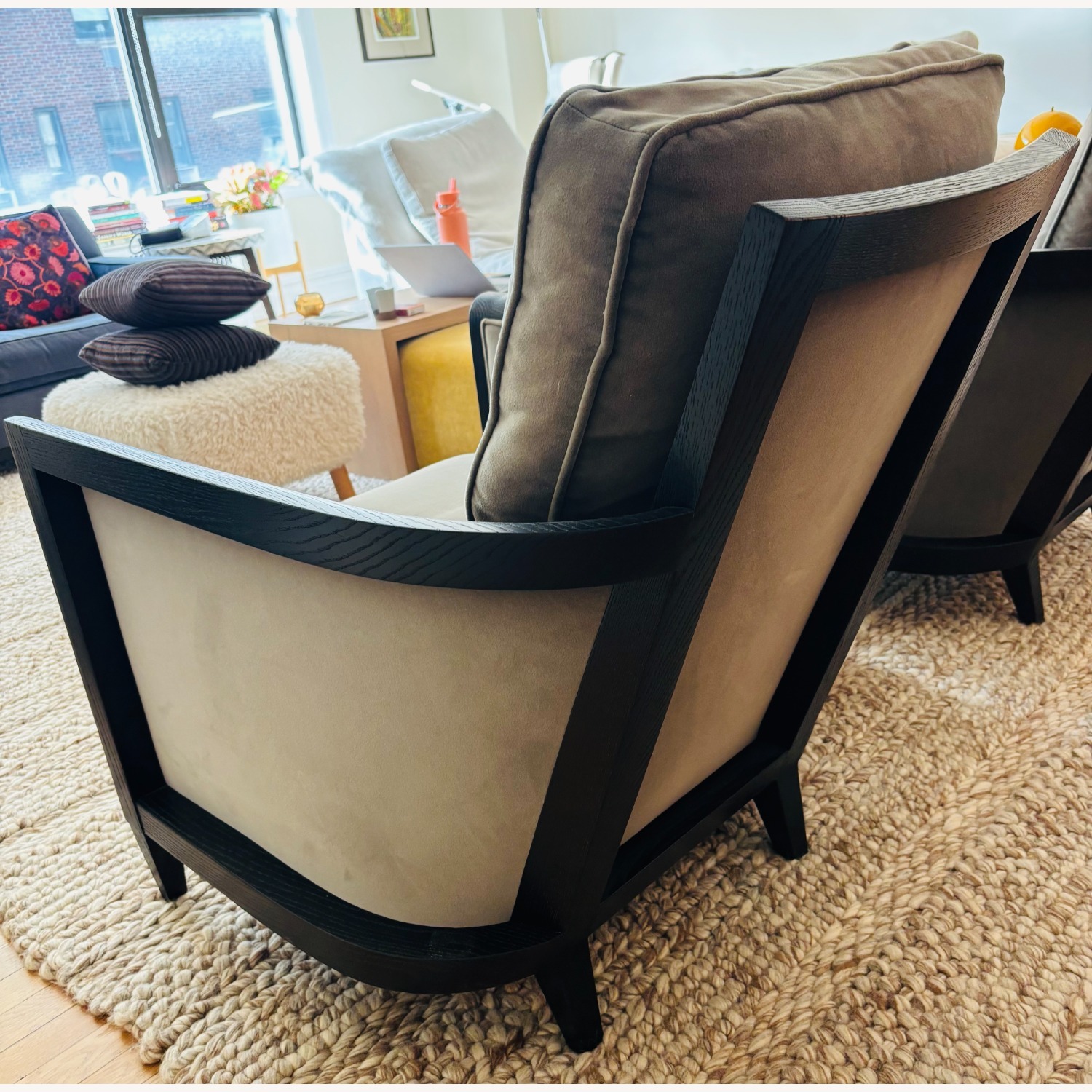 Pair of Velvet Club Lounge Chairs by Holly Hunt - image-7