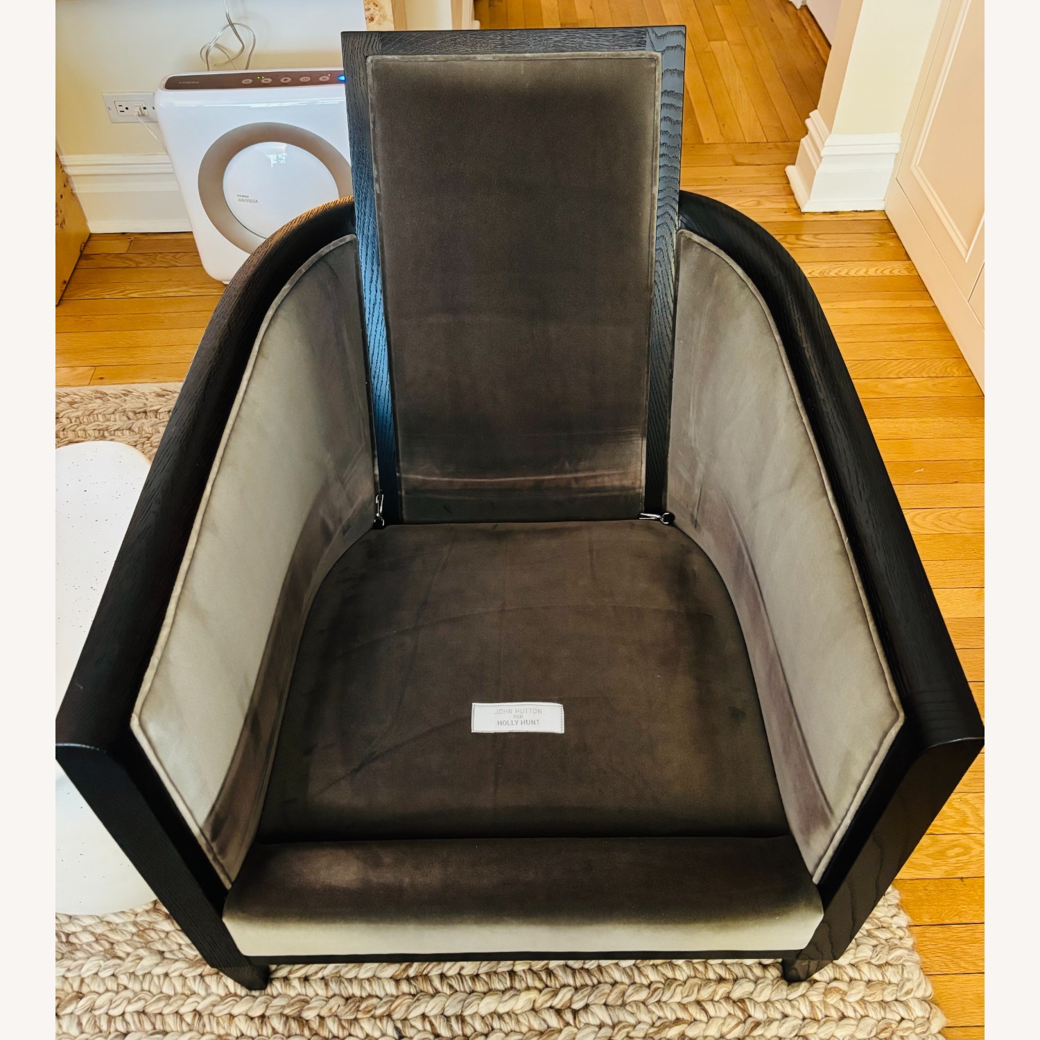 Pair of Velvet Club Lounge Chairs by Holly Hunt - image-9